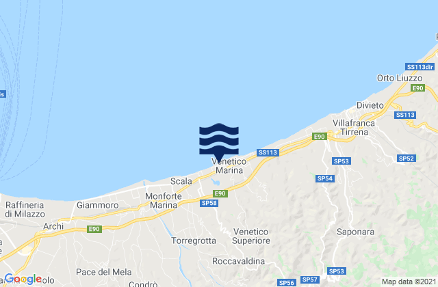 Mappa delle maree di Venetico Marina, Italy