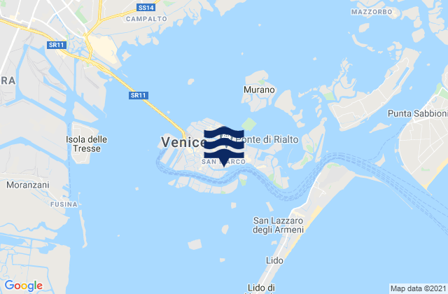Mappa delle maree di Venezia (punta Della Salute), Italy
