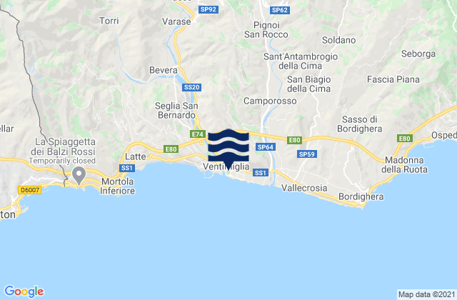 Mappa delle maree di Ventimiglia, Italy