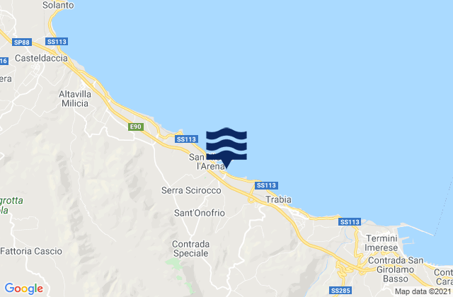 Mappa delle maree di Ventimiglia di Sicilia, Italy