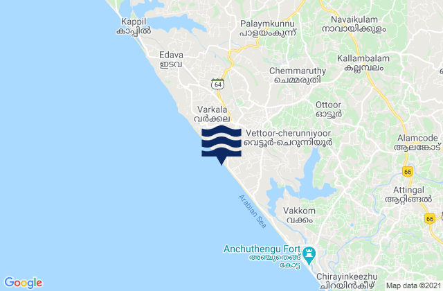 Mappa delle maree di Vettūr, India