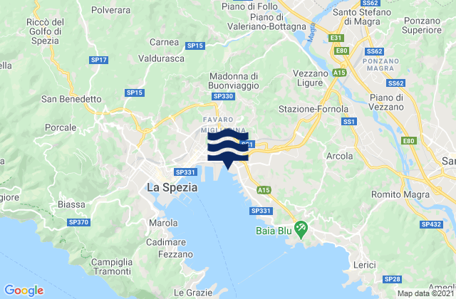 Mappa delle maree di Vezzano Ligure, Italy