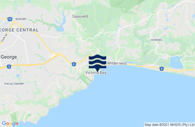 Mappa delle maree di Victoria Bay, South Africa