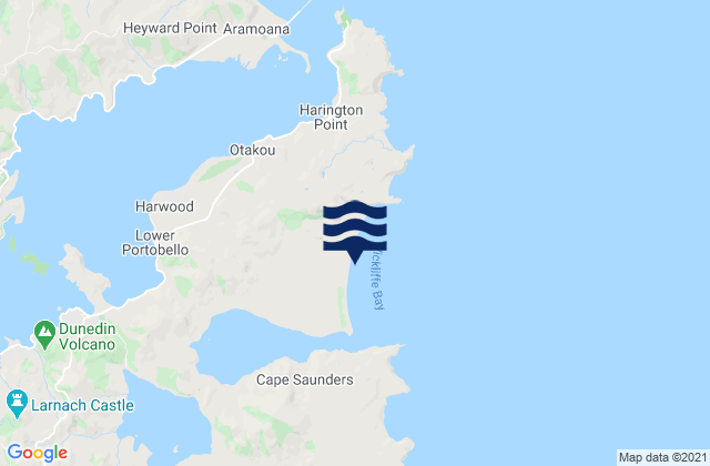 Mappa delle maree di Victory Beach, New Zealand