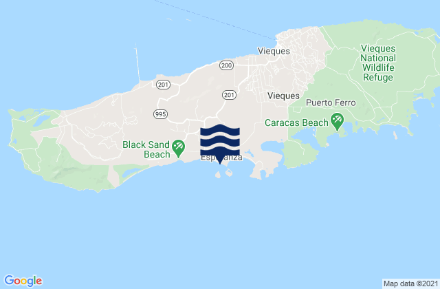 Mappa delle maree di Vieques Island, Puerto Rico