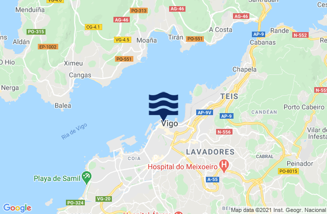 Mappa delle maree di Vigo, Spain