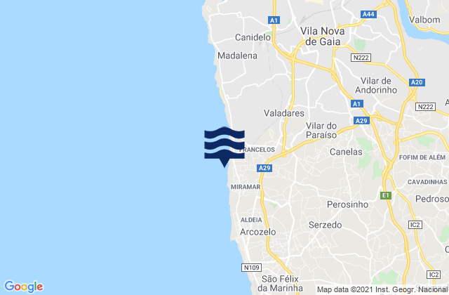 Mappa delle maree di Vila Nova da Telha, Portugal