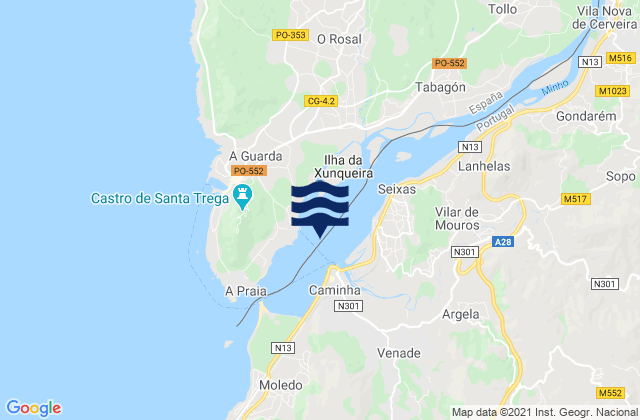 Mappa delle maree di Vila Nova de Cerveira, Portugal