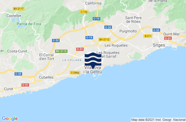 Mappa delle maree di Vilanova i la Geltrú, Spain