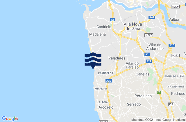 Mappa delle maree di Vilar do Paraíso, Portugal
