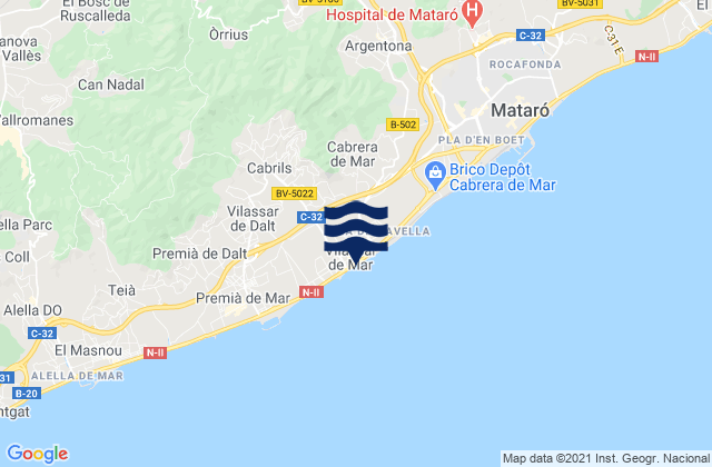 Mappa delle maree di Vilassar de Mar, Spain
