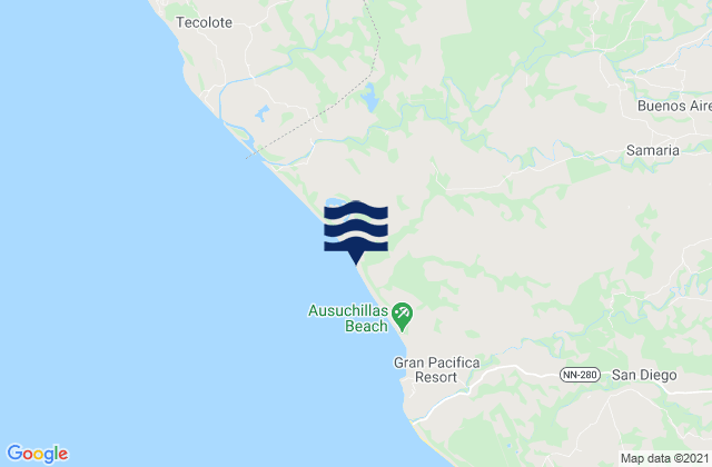 Mappa delle maree di Villa El Carmen, Nicaragua