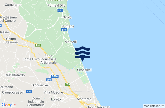 Mappa delle maree di Villa Musone, Italy