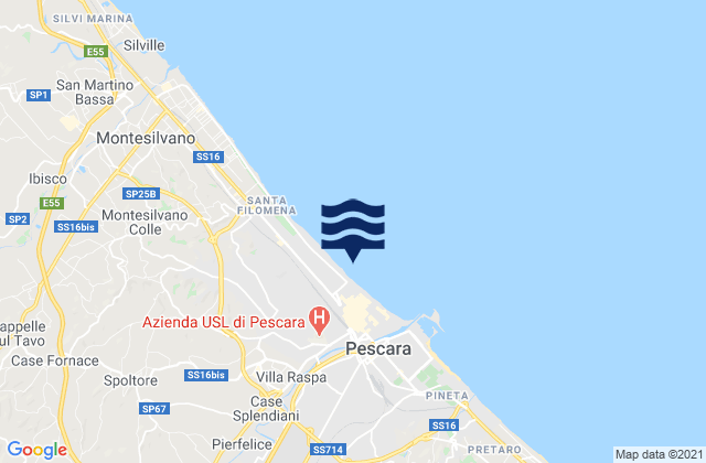 Mappa delle maree di Villa Raspa, Italy