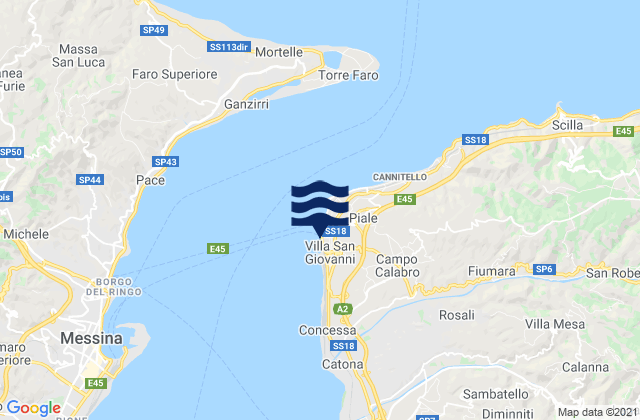 Mappa delle maree di Villa San Giovanni, Italy