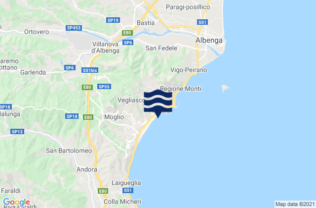 Mappa delle maree di Villanova d'Albenga, Italy