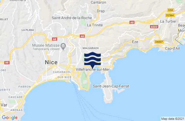 Mappa delle maree di Villefranche-sur-Mer, France