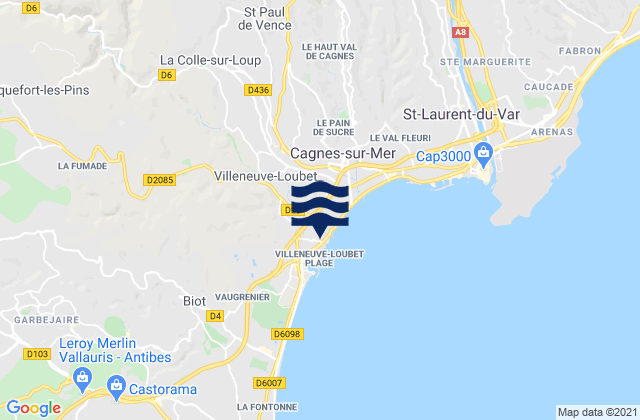 Mappa delle maree di Villeneuve-Loubet, France