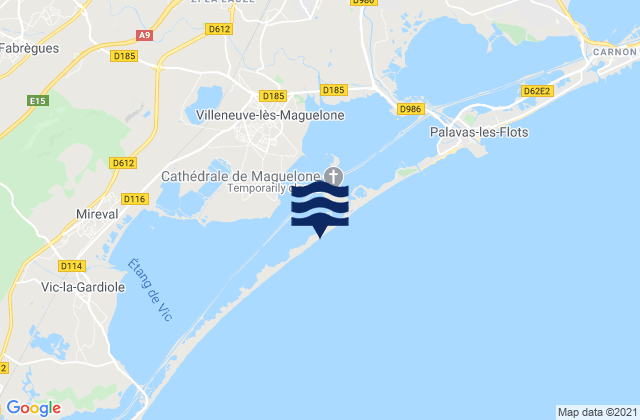 Mappa delle maree di Villeneuve-lès-Maguelone, France
