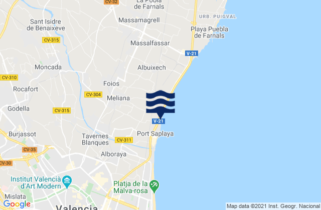 Mappa delle maree di Vinalesa, Spain