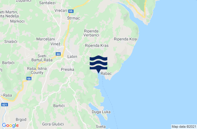 Mappa delle maree di Vinež, Croatia