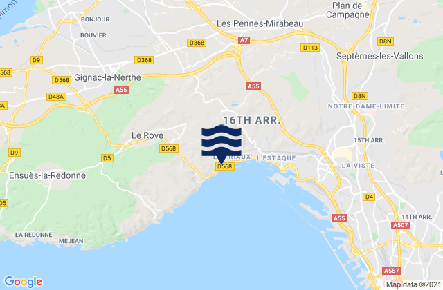 Mappa delle maree di Vitrolles, France