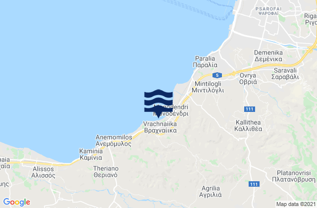 Mappa delle maree di Vrachnaíika, Greece