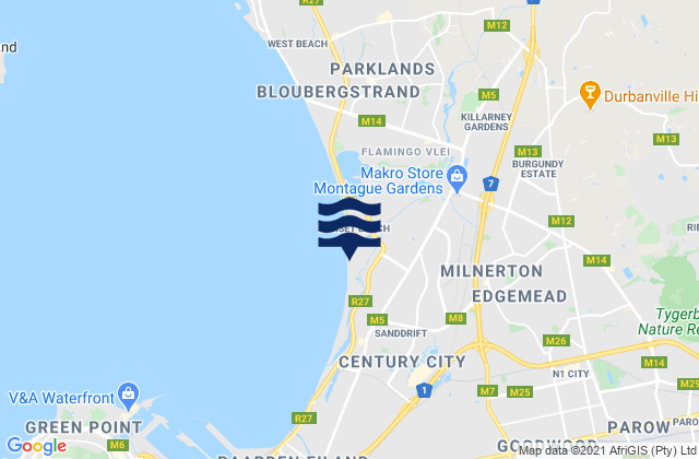 Mappa delle maree di Vredenberg Point, South Africa