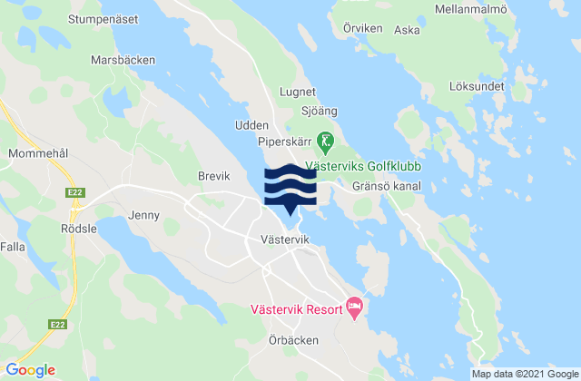 Mappa delle maree di Västervik, Sweden