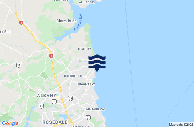 Mappa delle maree di Waiake Beach, New Zealand