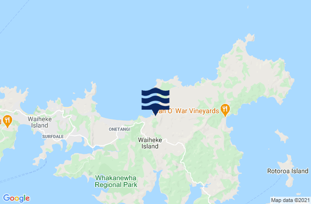 Mappa delle maree di Waiheke Island Little Oneroa Beach Auckland, New Zealand