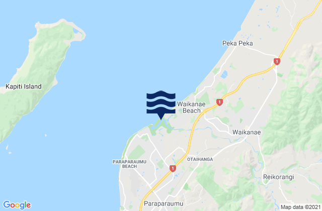 Mappa delle maree di Waikanae Beach, New Zealand