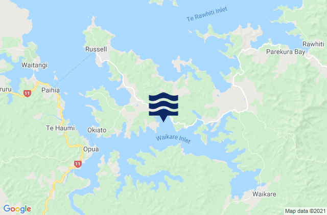 Mappa delle maree di Waikare Inlet, New Zealand