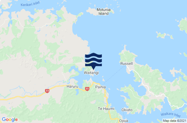 Mappa delle maree di Waitangi, New Zealand