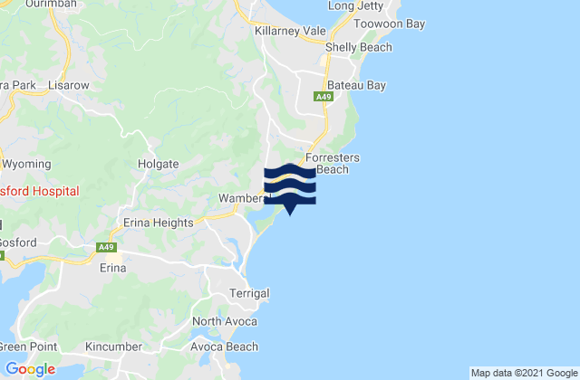 Mappa delle maree di Wamberal Beach, Australia