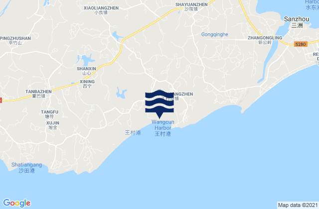 Mappa delle maree di Wangcungang, China
