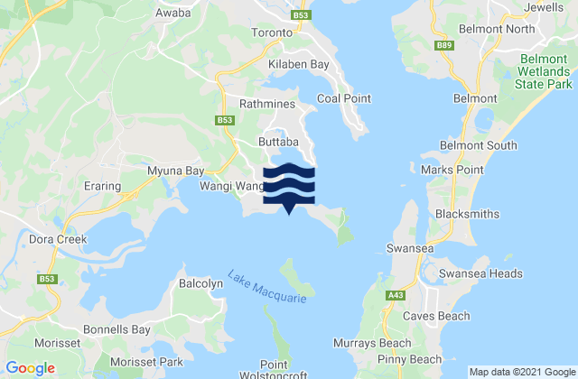 Mappa delle maree di Wangi Wangi Beach, Australia