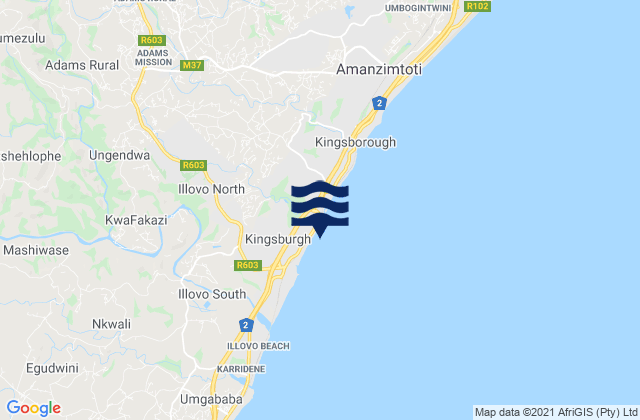 Mappa delle maree di Warner Beach, South Africa