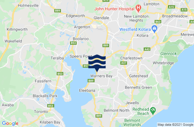 Mappa delle maree di Warners Bay, Australia