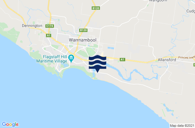 Mappa delle maree di Warrnambool, Australia