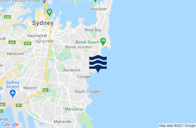 Mappa delle maree di Waverley, Australia