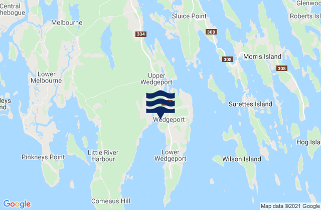 Mappa delle maree di Wedgeport, Canada