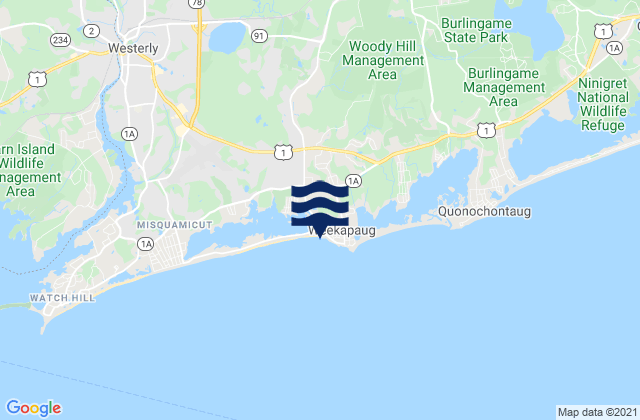 Mappa delle maree di Weekapaug Point Block Island Sound, United States