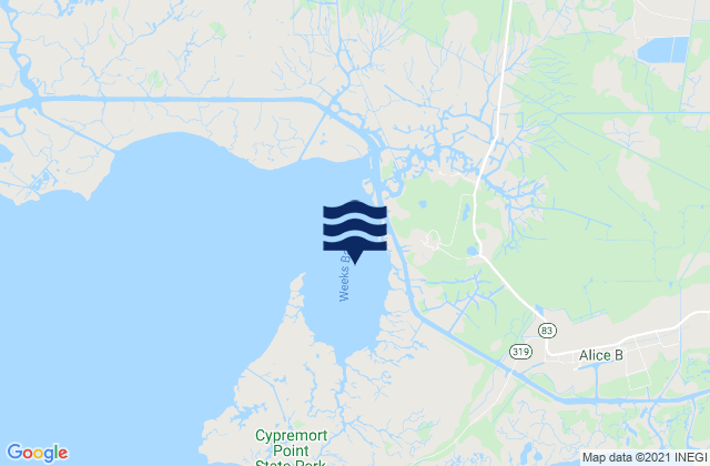 Mappa delle maree di Weeks Bay (Vermilion Bay), United States