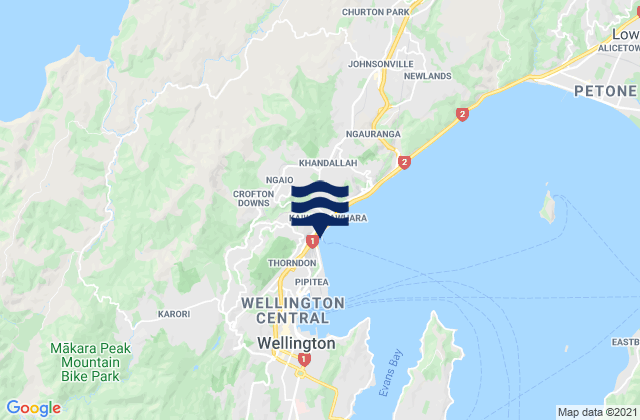 Mappa delle maree di Wellington City, New Zealand