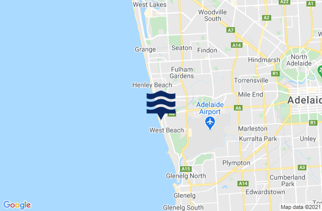 Mappa delle maree di West Beach, Australia