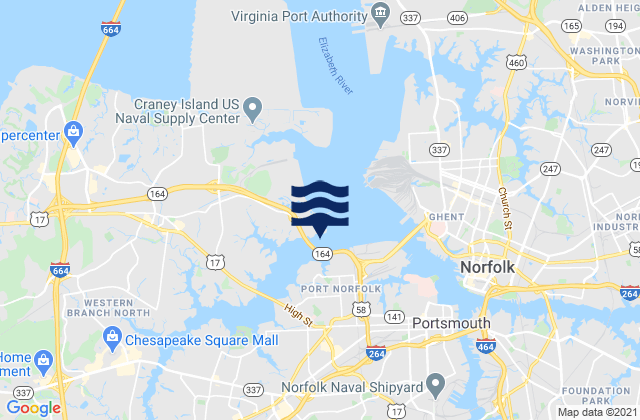 Mappa delle maree di West Norfolk Bridge Western Branch, United States
