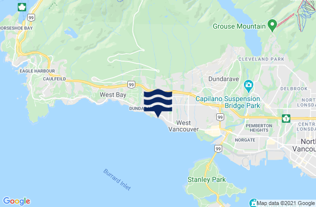 Mappa delle maree di West Vancouver, Canada