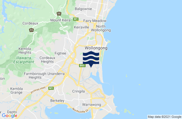 Mappa delle maree di West Wollongong, Australia