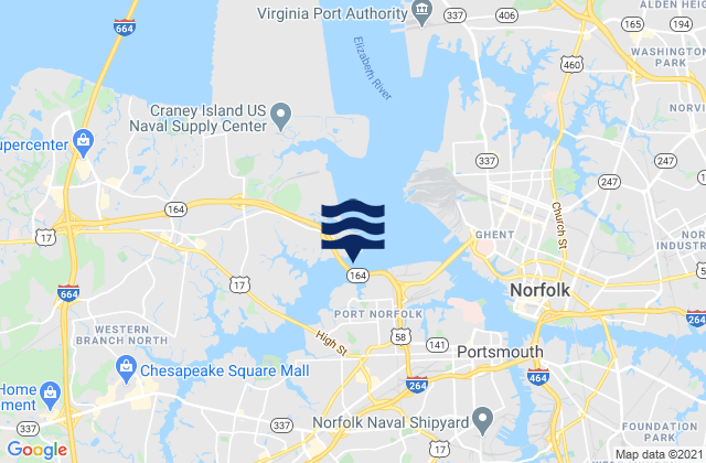 Mappa delle maree di Western Branch Rt 337 bridge, United States
